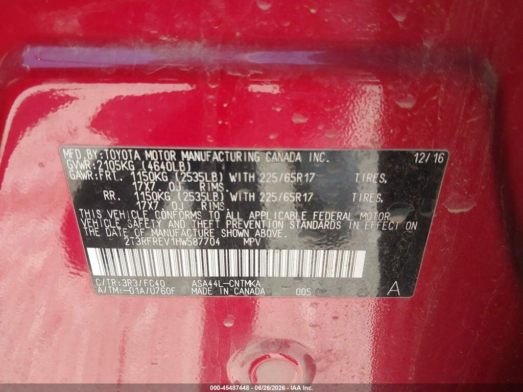 2T3RFREV1HW587704 2017 TOYOTA RAV4 photo no. 9