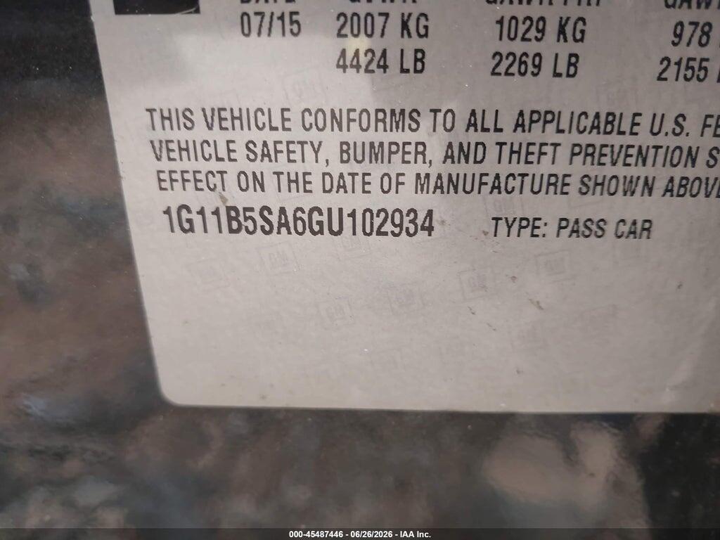 1G11B5SA6GU102934 2016 CHEVROLET MALIBU LIMITED photo no. 9