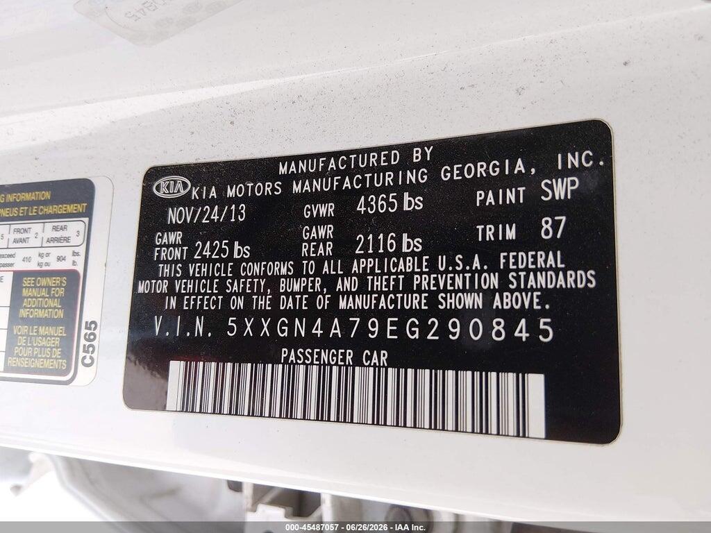 5XXGN4A79EG290845 2014 KIA OPTIMA photo no. 9