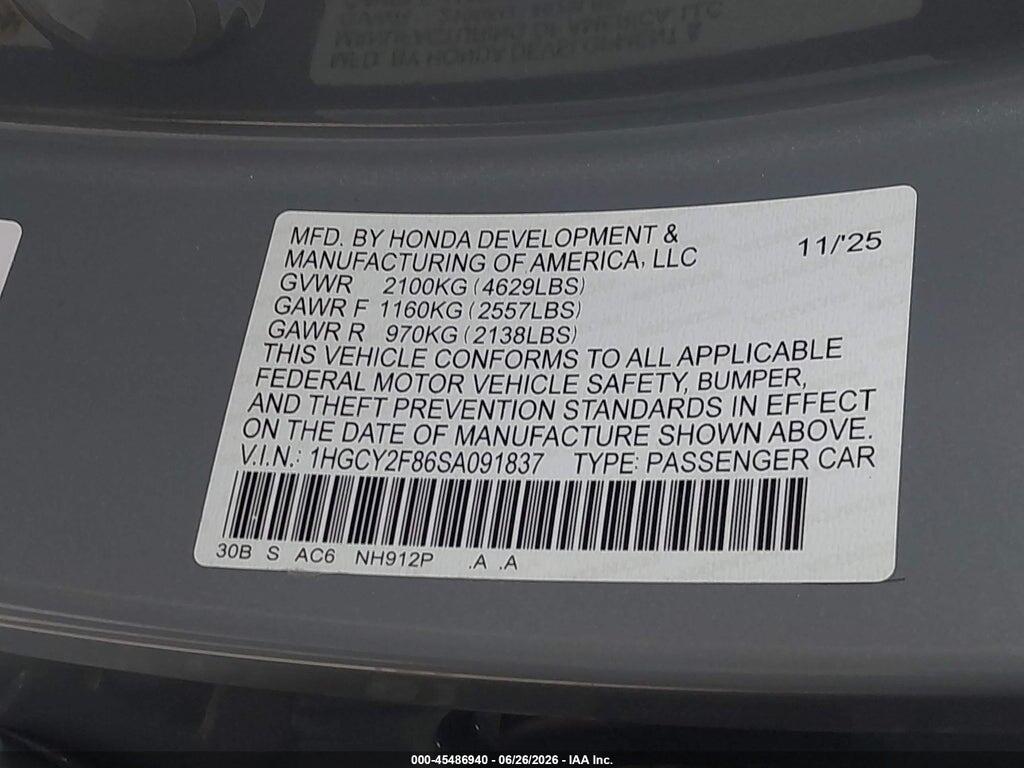 1HGCY2F86SA091837 2025 HONDA ACCORD HYBRID photo no. 9