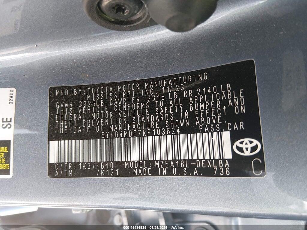 5YFB4MDE7RP103624 2024 TOYOTA COROLLA photo no. 9