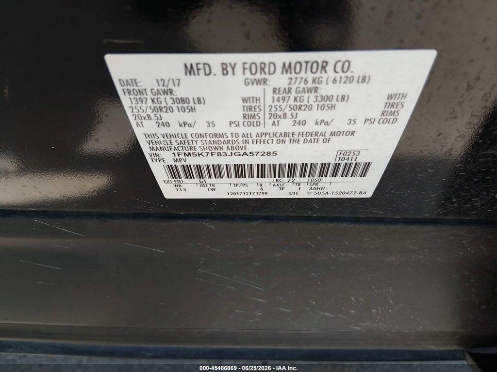 1FM5K7F83JGA57285 2018 FORD EXPLORER photo no. 9