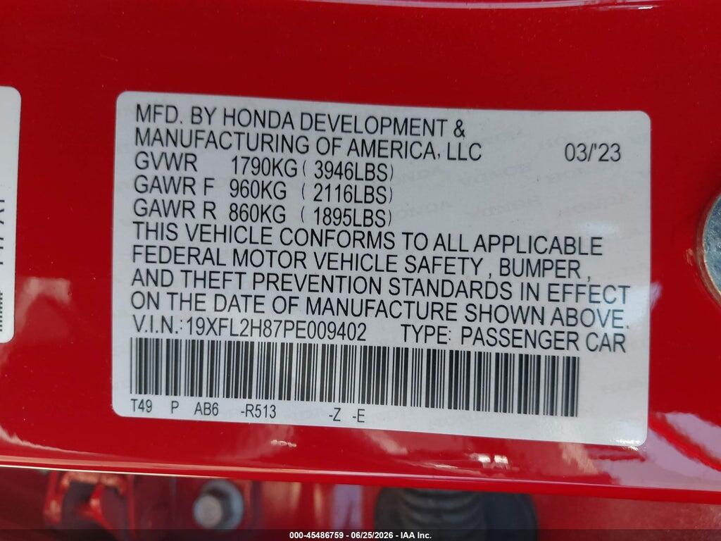 19XFL2H87PE009402 2023 HONDA CIVIC photo no. 9