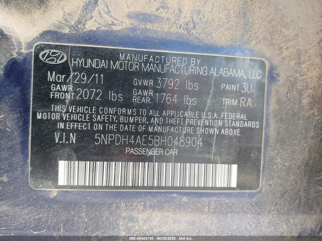 5NPDH4AE5BH048904 2011 HYUNDAI ELANTRA photo no. 9