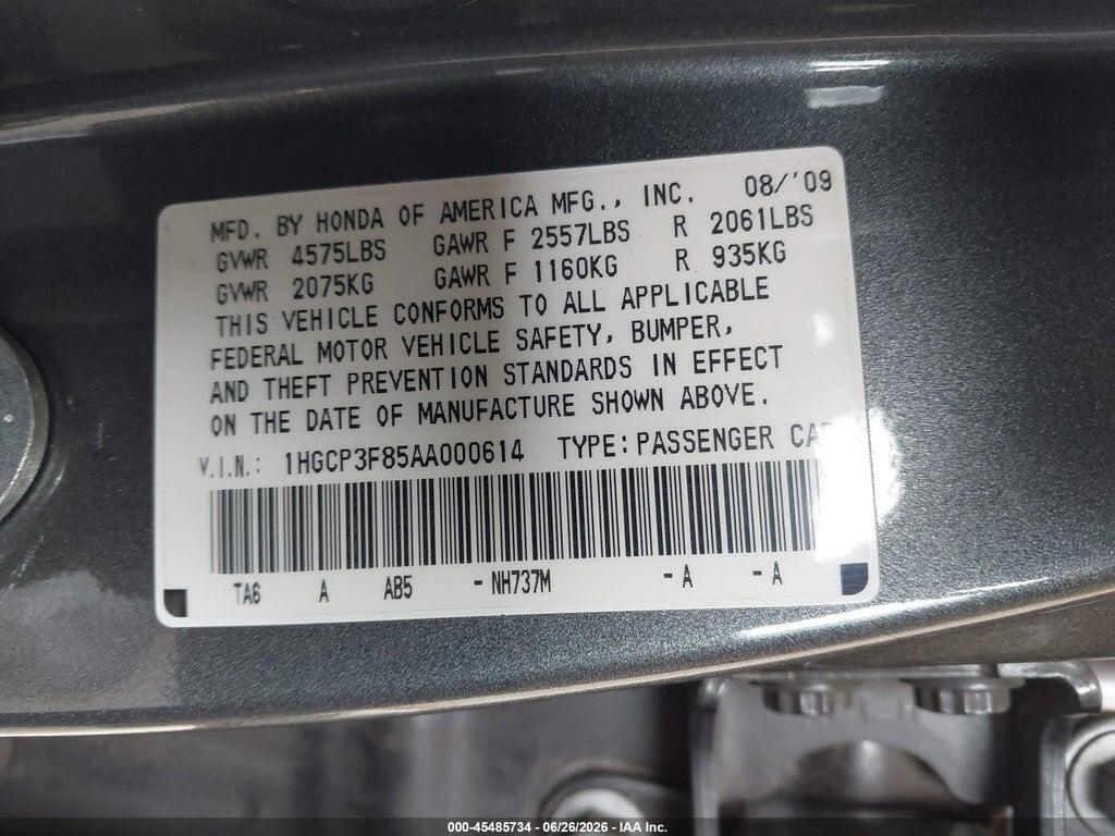 1HGCP3F85AA000614 2010 HONDA ACCORD photo no. 9
