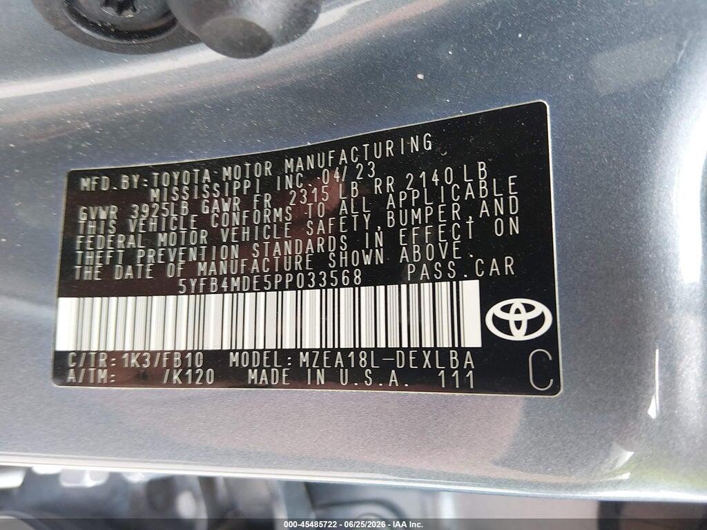 5YFB4MDE5PP033568 2023 TOYOTA COROLLA photo no. 9