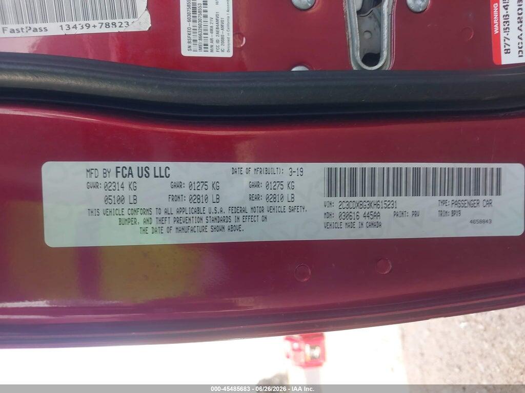 2C3CDXBG3KH615231 2019 DODGE CHARGER photo no. 9
