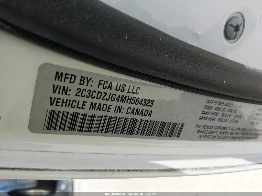 2C3CDZJG4MH564323 2021 DODGE CHALLENGER photo no. 9