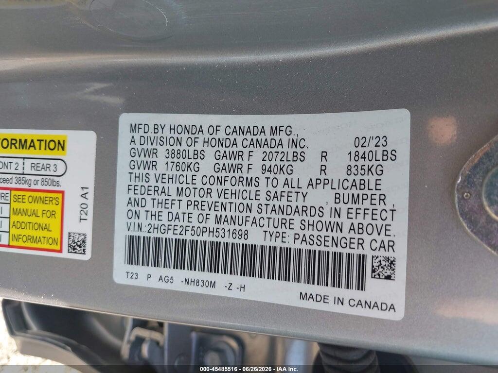2HGFE2F50PH531698 2023 HONDA CIVIC photo no. 9