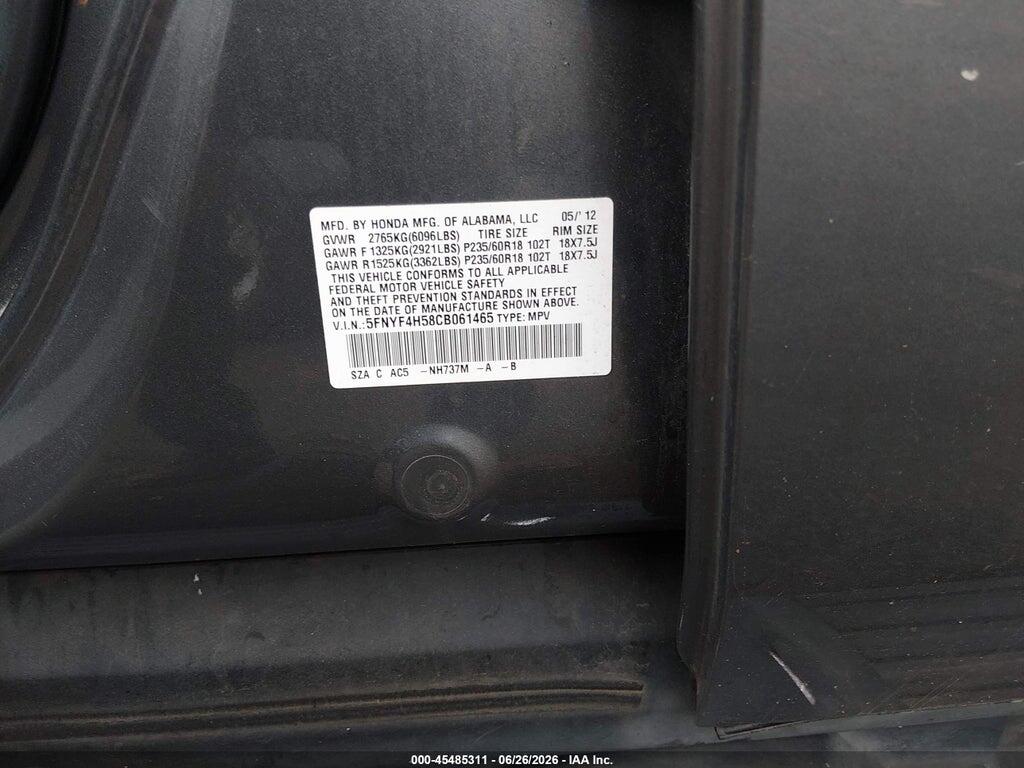 5FNYF4H58CB061465 2012 HONDA PILOT photo no. 9