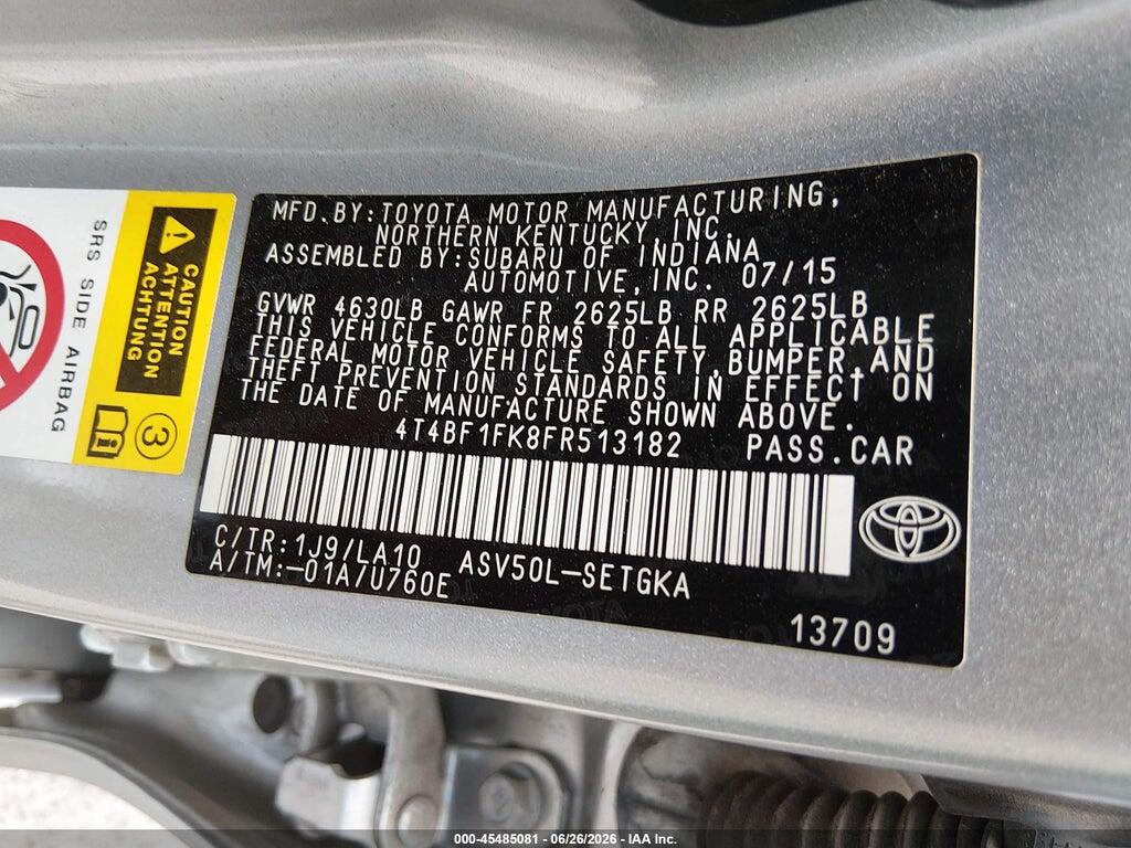 4T4BF1FK8FR513182 2015 TOYOTA CAMRY photo no. 9