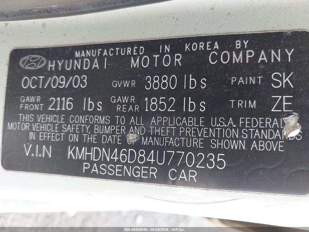 KMHDN46D84U770235 2004 HYUNDAI ELANTRA photo no. 9