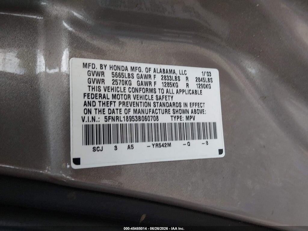 5FNRL18953B060708 2003 HONDA ODYSSEY photo no. 9