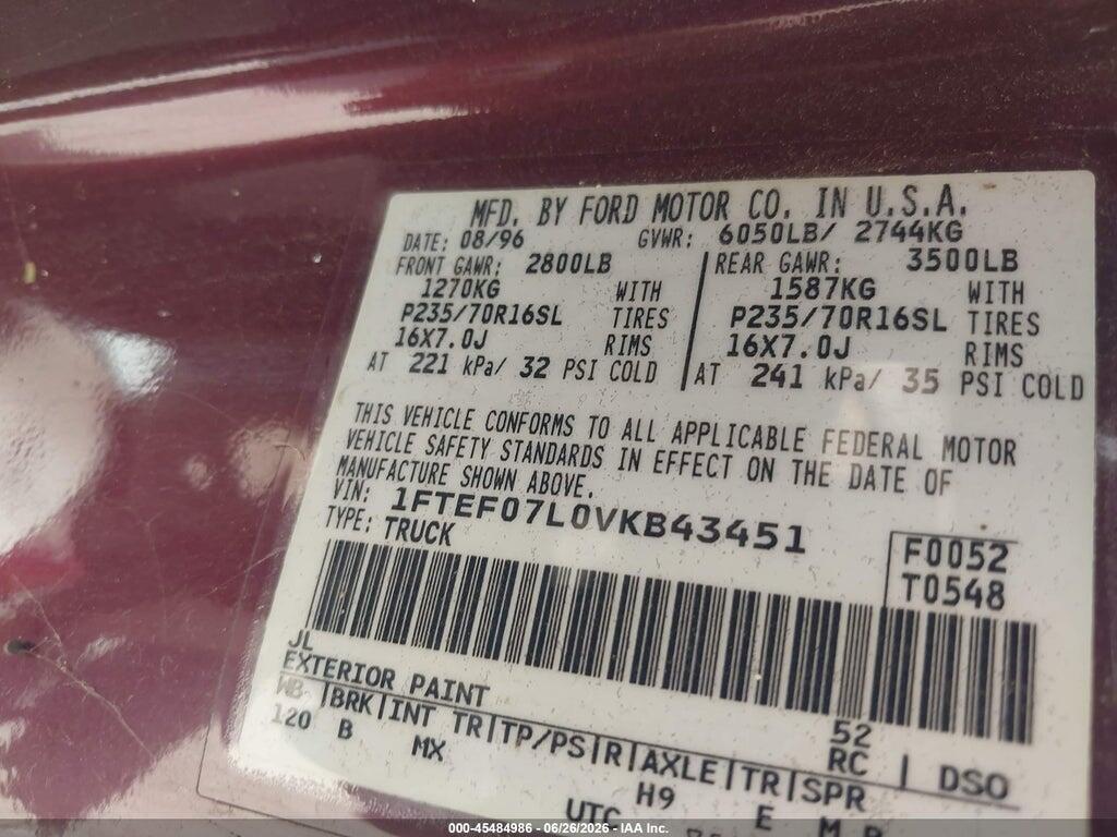 1FTEF07L0VKB43451 1997 FORD F-150 photo no. 9