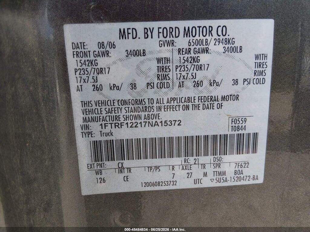 1FTRF12217NA15372 2007 FORD F-150 photo no. 9