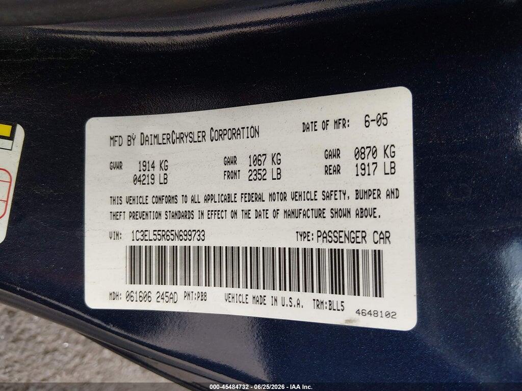 1C3EL55R65N699733 2005 CHRYSLER SEBRING photo no. 9