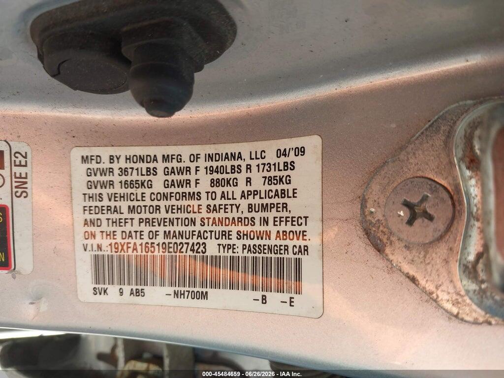 19XFA16519E027423 2009 HONDA CIVIC photo no. 9