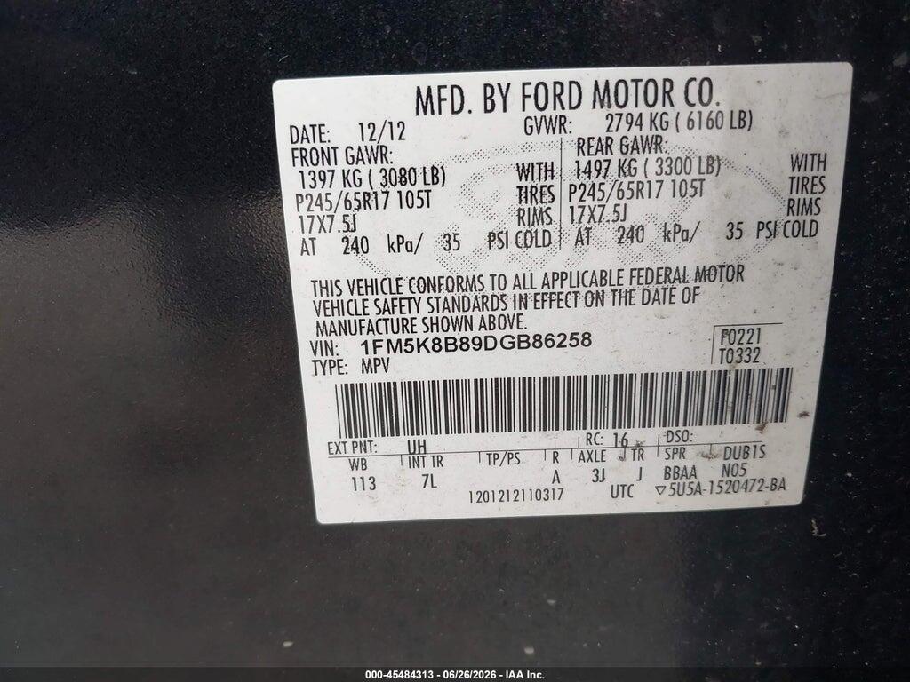 1FM5K8B89DGB86258 2013 FORD EXPLORER photo no. 9