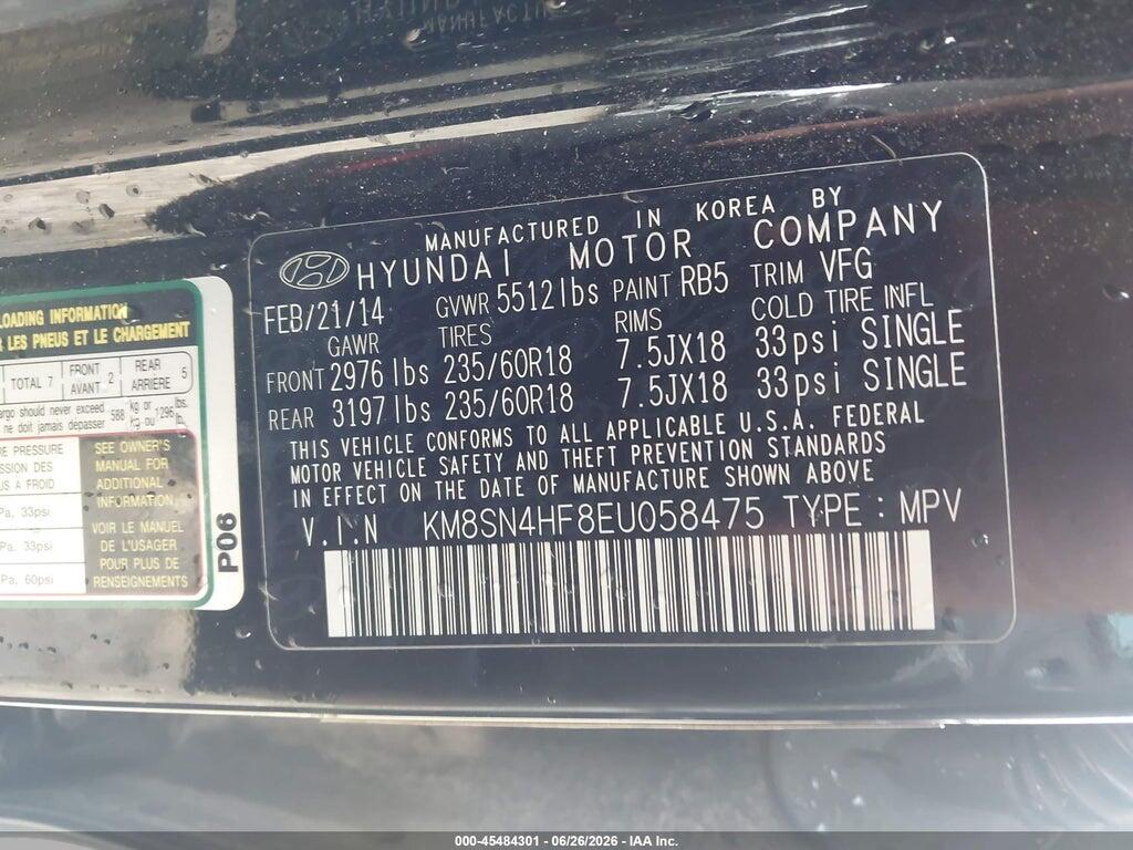 KM8SN4HF8EU058475 2014 HYUNDAI SANTA FE photo no. 9