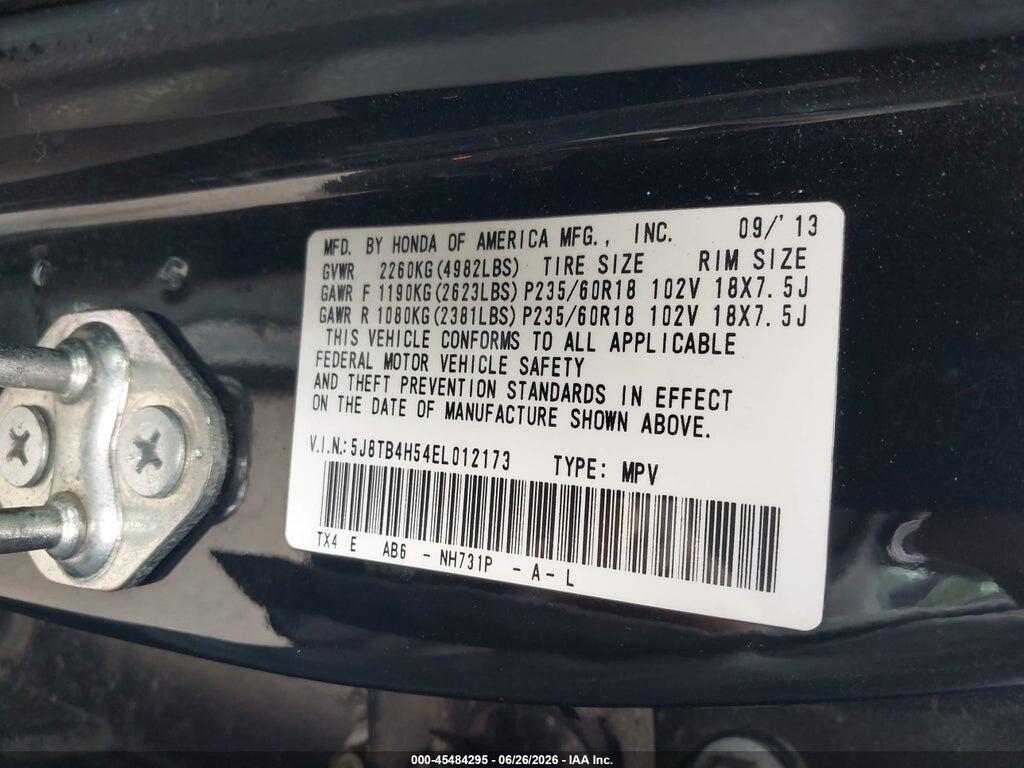 5J8TB4H54EL012173 2014 ACURA RDX photo no. 9