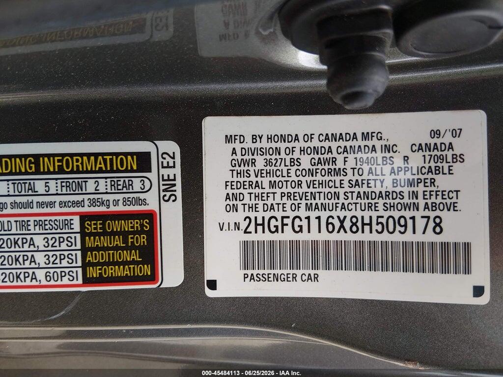 2HGFG116X8H509178 2008 HONDA CIVIC photo no. 9