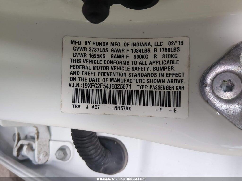 19XFC2F54JE025671 2018 HONDA CIVIC photo no. 9