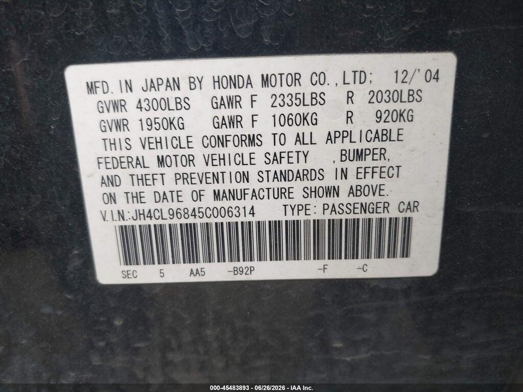 JH4CL96845C006314 2005 ACURA TSX photo no. 9
