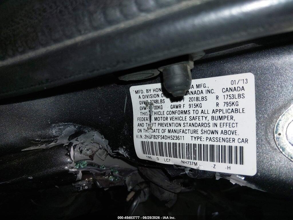 2HGFB2F54DH523611 2013 HONDA CIVIC photo no. 9