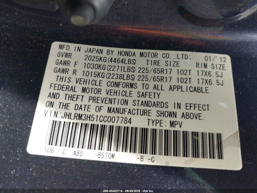 JHLRM3H51CC007784 2012 HONDA CR-V photo no. 9