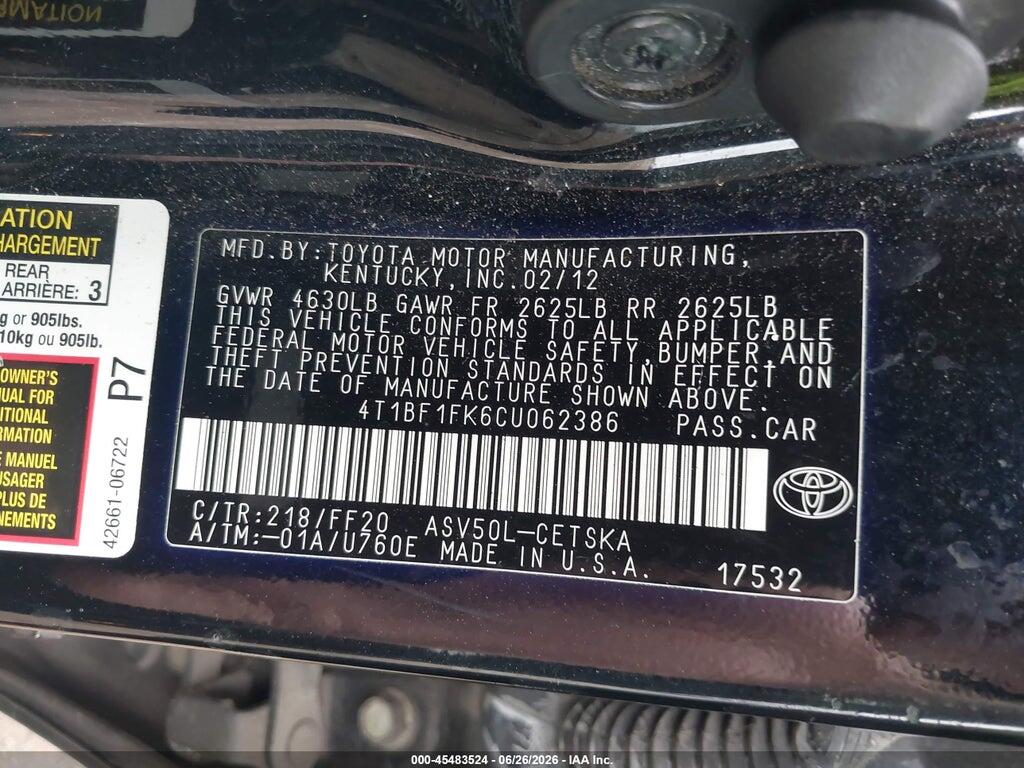 4T1BF1FK6CU062386 2012 TOYOTA CAMRY photo no. 9
