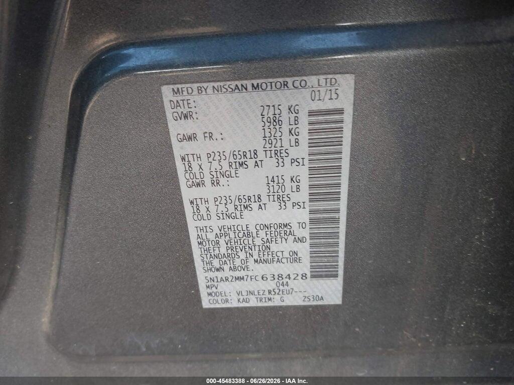 5N1AR2MM7FC638428 2015 NISSAN PATHFINDER photo no. 9
