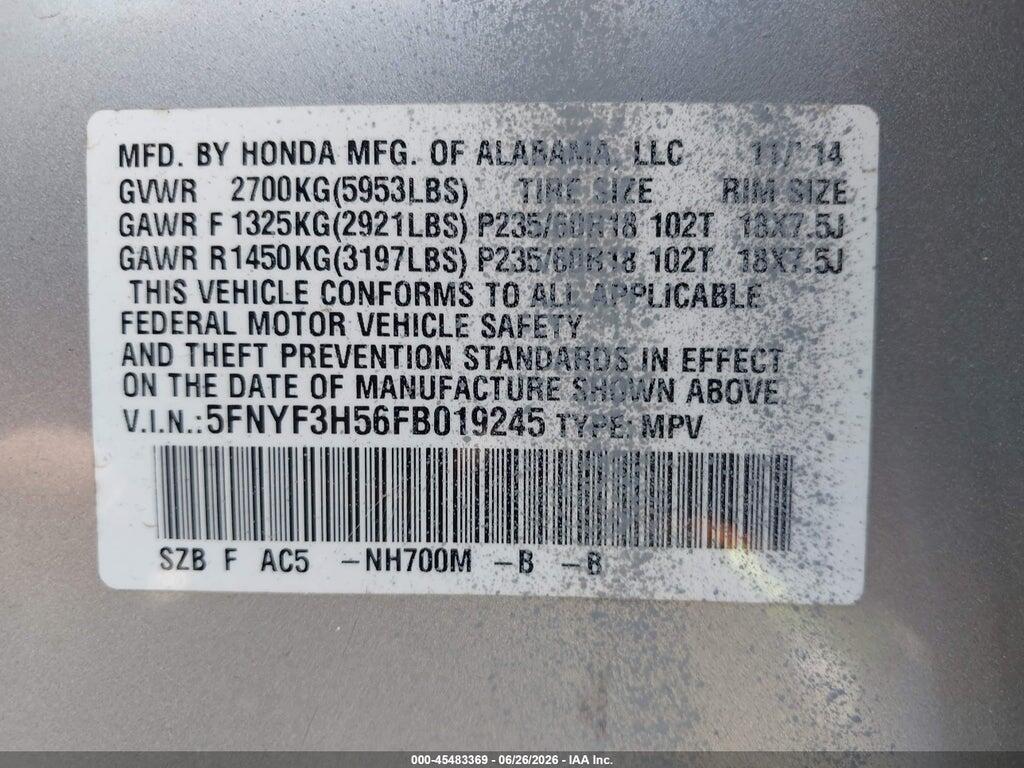 5FNYF3H56FB019245 2015 HONDA PILOT photo no. 9