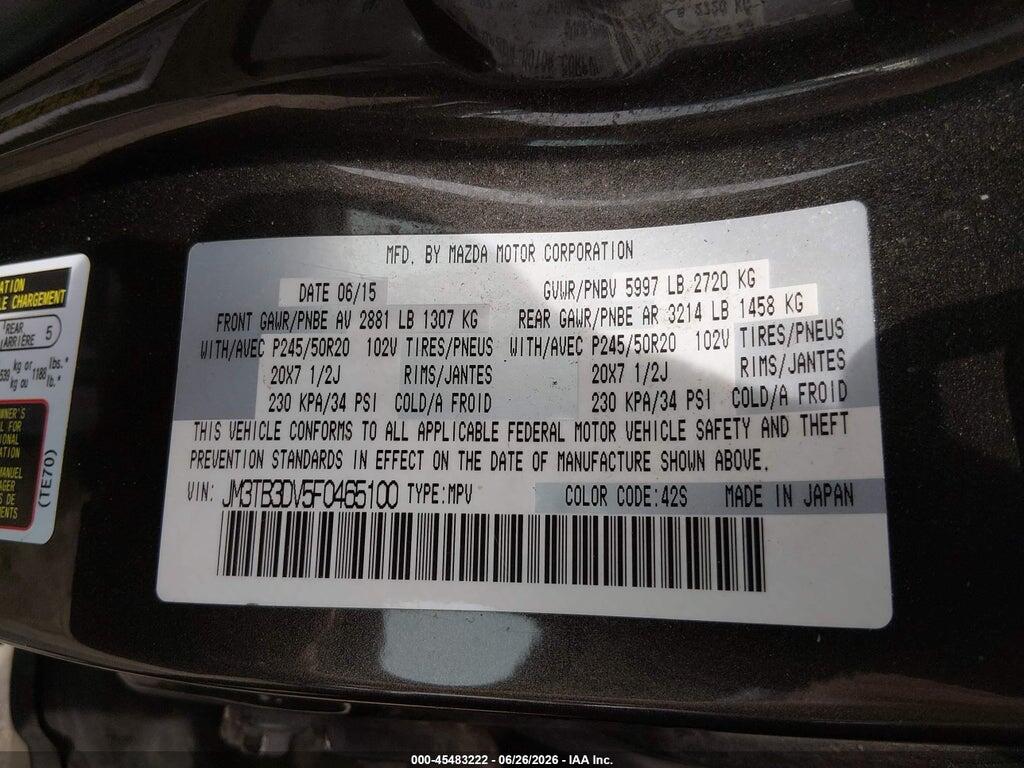 JM3TB3DV5F0465100 2015 MAZDA CX-9 photo no. 9