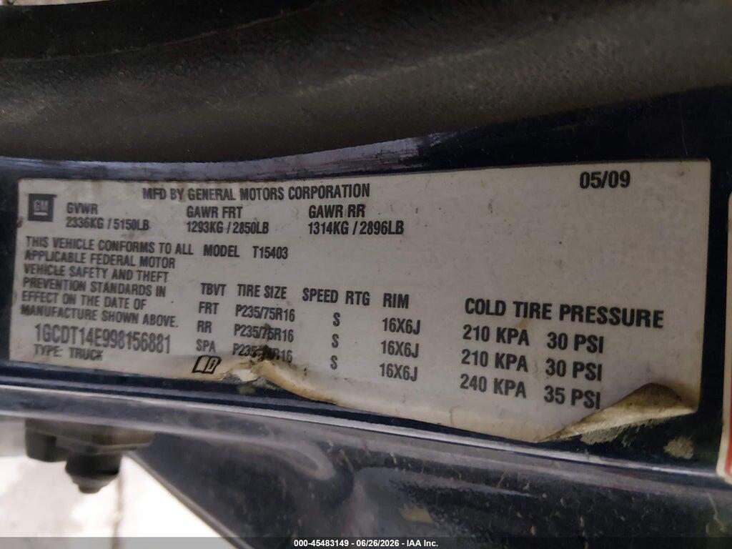1GCDT14E998156881 2009 CHEVROLET COLORADO photo no. 9