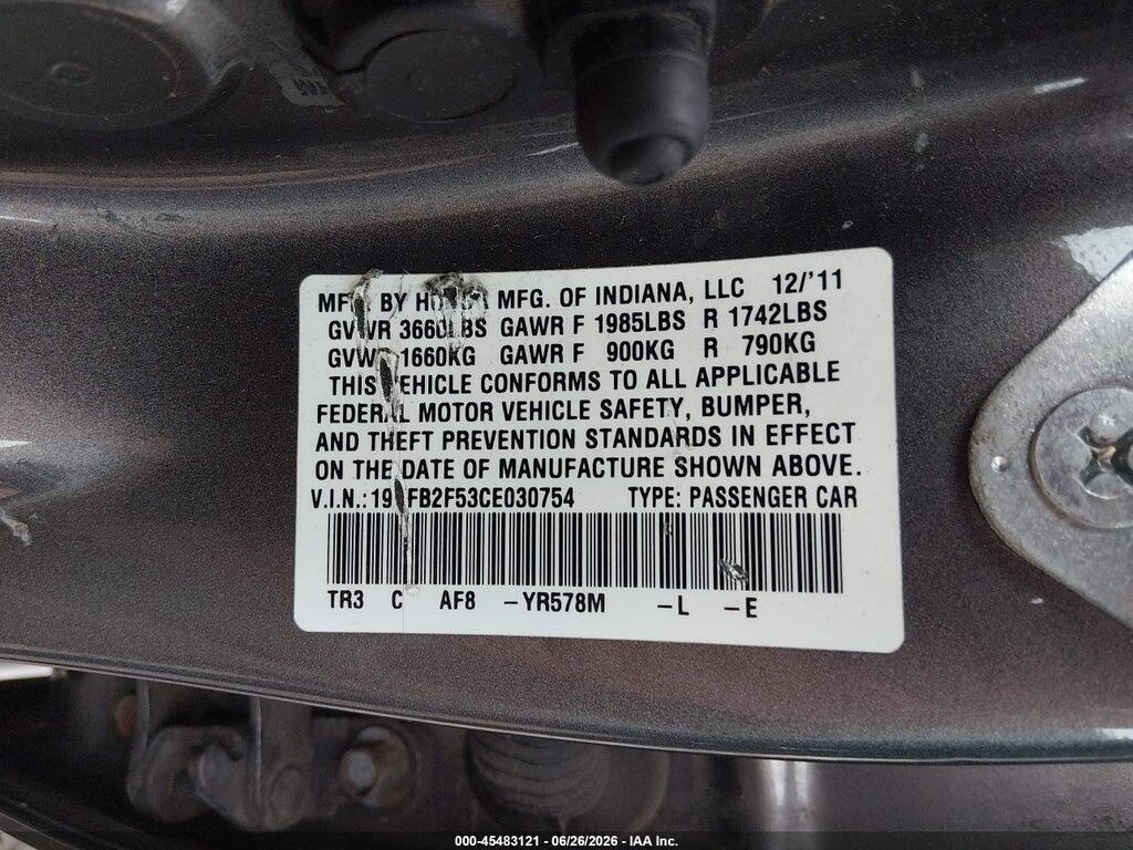 19XFB2F53CE030754 2012 HONDA CIVIC photo no. 9
