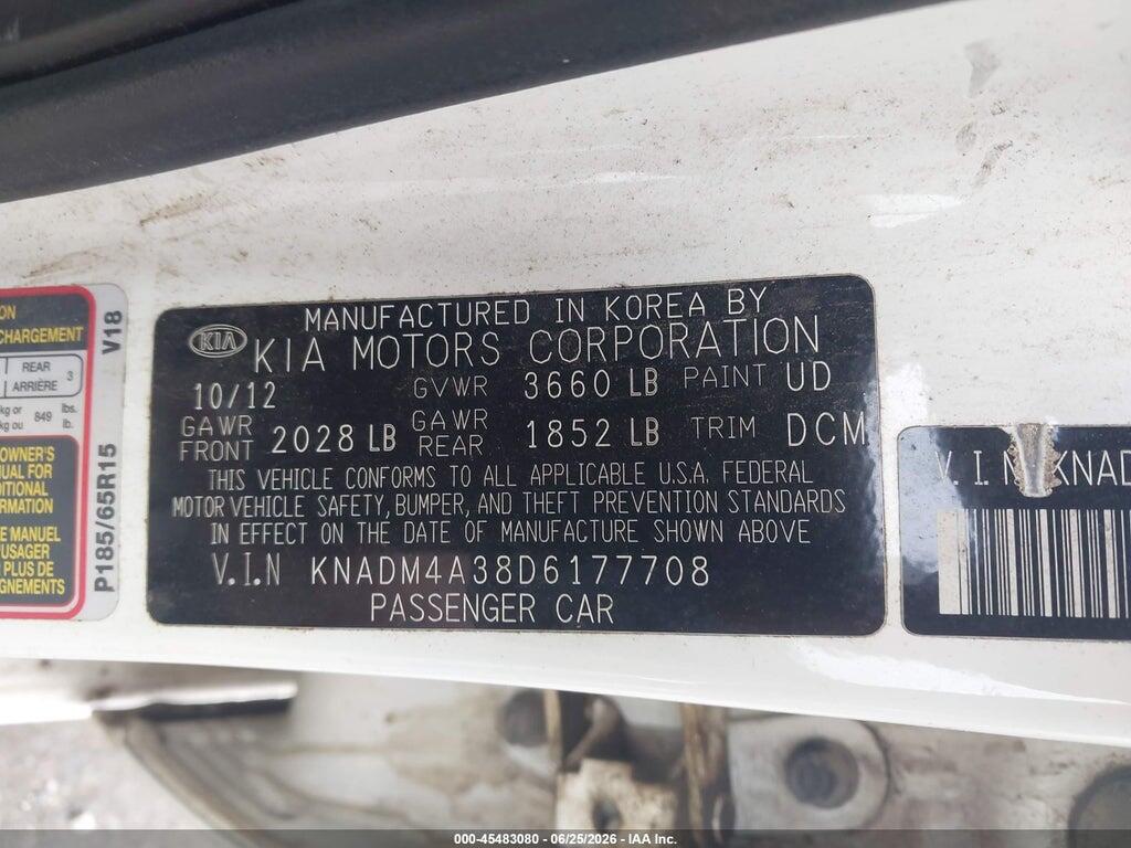 KNADM4A38D6177708 2013 KIA RIO photo no. 9