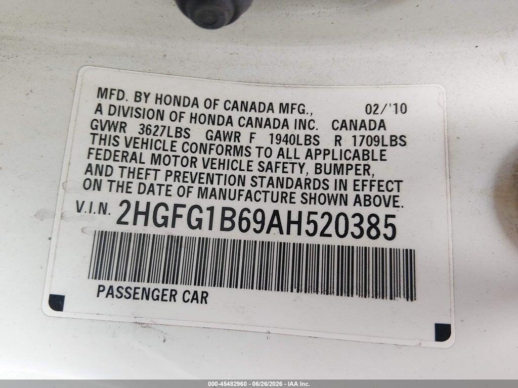 2HGFG1B69AH520385 2010 HONDA CIVIC photo no. 9