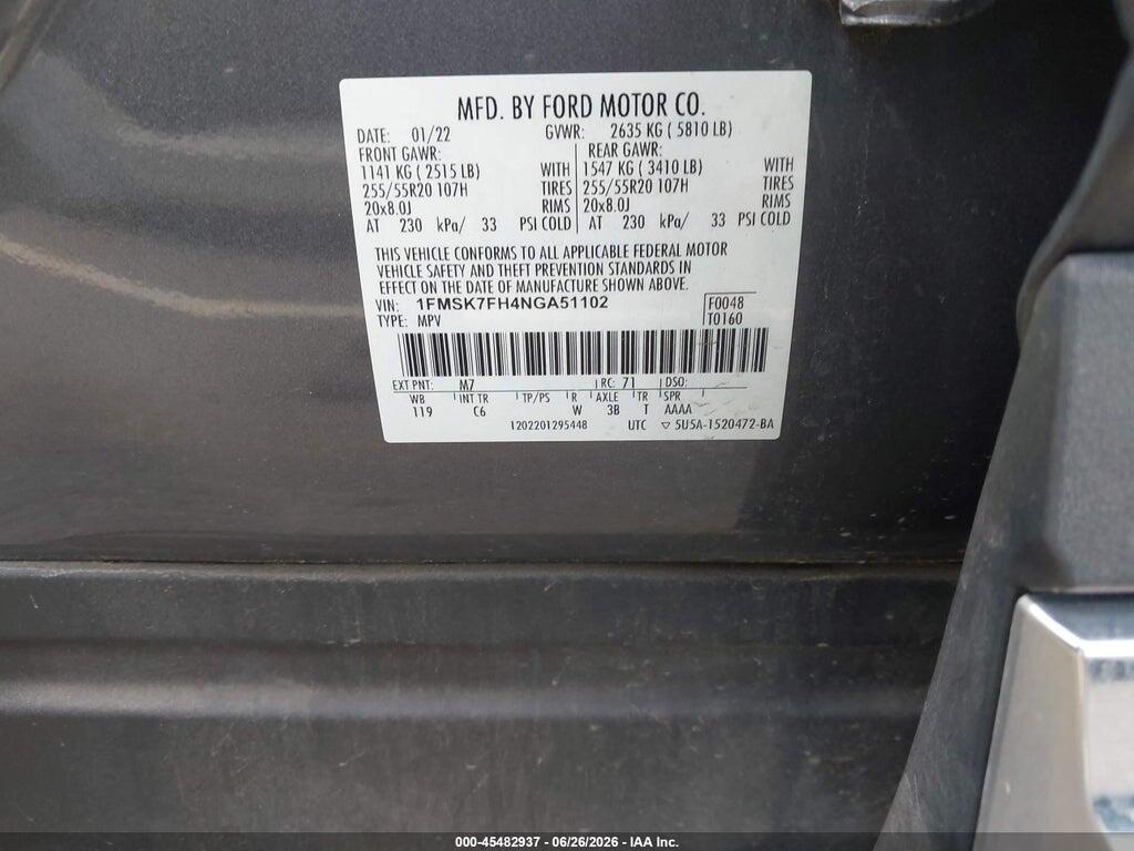 1FMSK7FH4NGA51102 2022 FORD EXPLORER photo no. 9