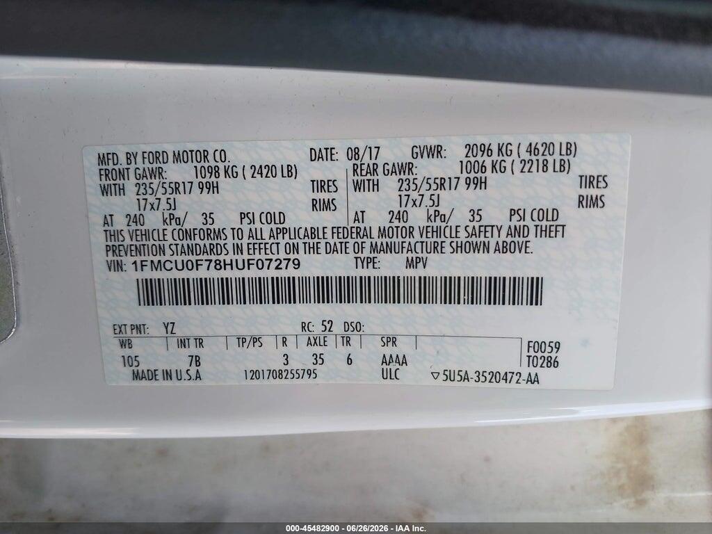 1FMCU0F78HUF07279 2017 FORD ESCAPE photo no. 9