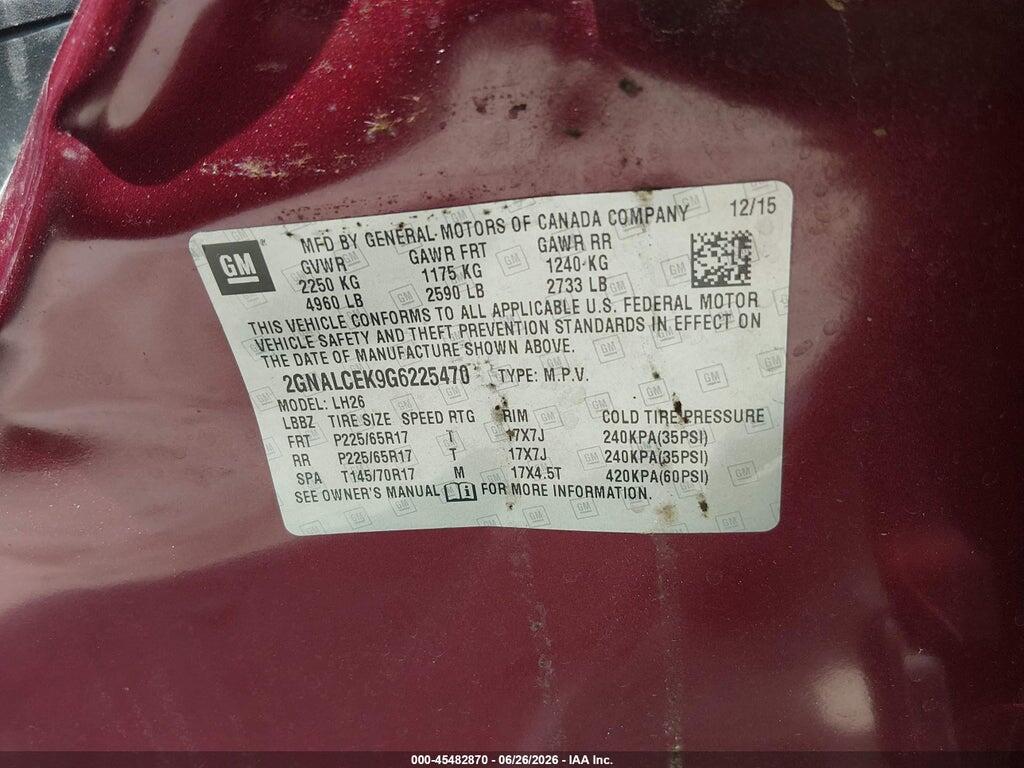 2GNALCEK9G6225470 2016 CHEVROLET EQUINOX photo no. 9