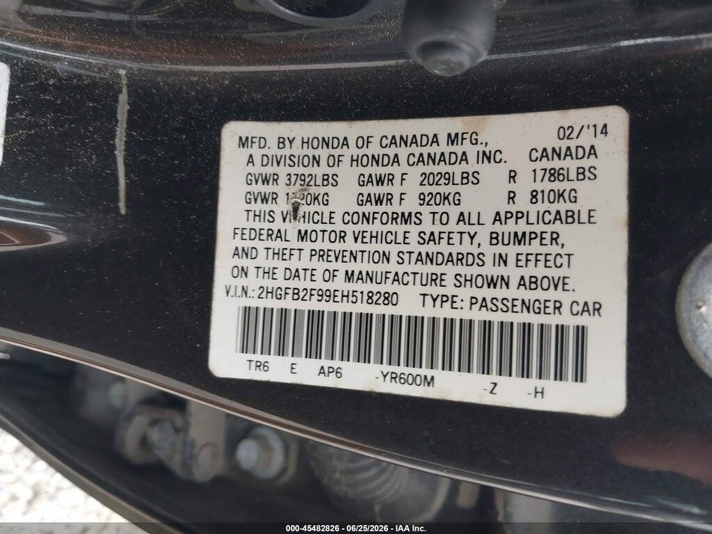 2HGFB2F99EH518280 2014 HONDA CIVIC photo no. 9
