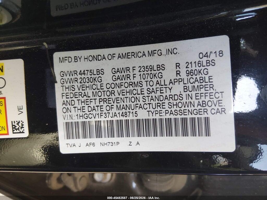 1HGCV1F37JA148715 2018 HONDA ACCORD photo no. 9