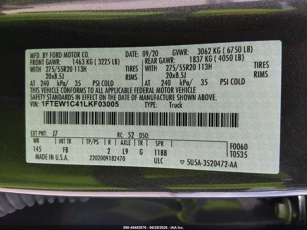 1FTEW1C41LKF03005 2020 FORD F-150 photo no. 9