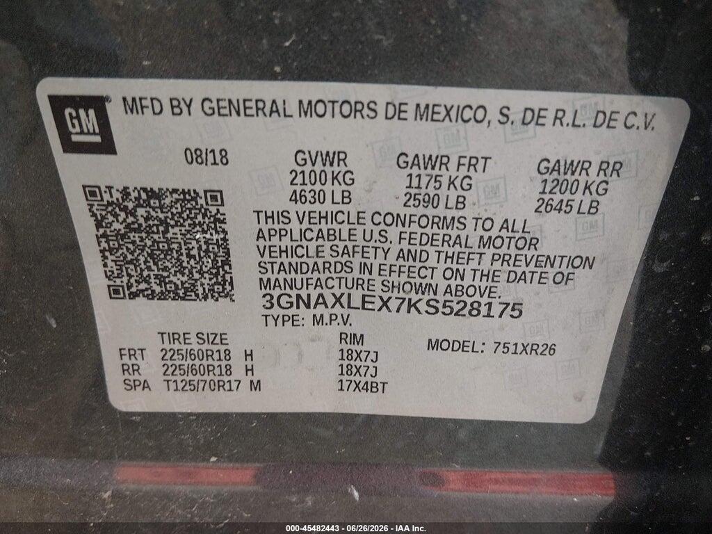 3GNAXLEX7KS528175 2019 CHEVROLET EQUINOX photo no. 9