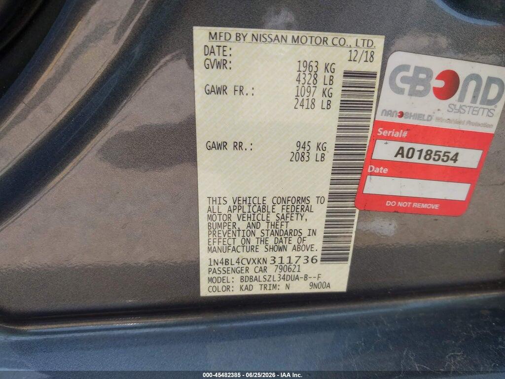 1N4BL4CVXKN311736 2019 NISSAN ALTIMA photo no. 9
