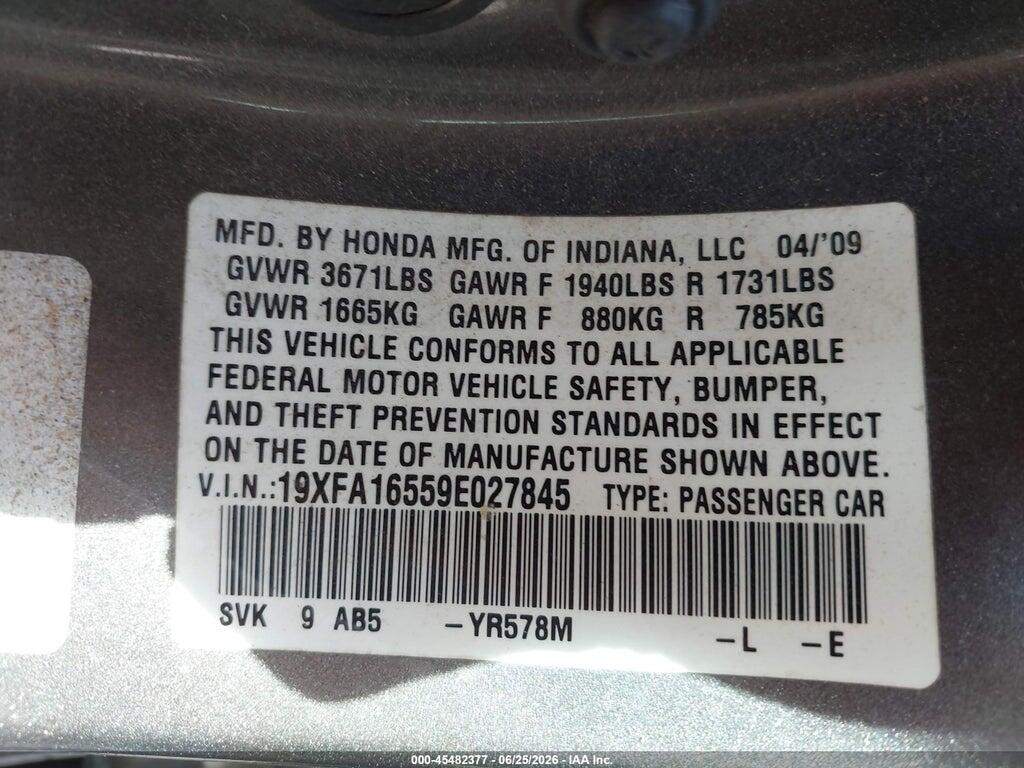 19XFA16559E027845 2009 HONDA CIVIC photo no. 9