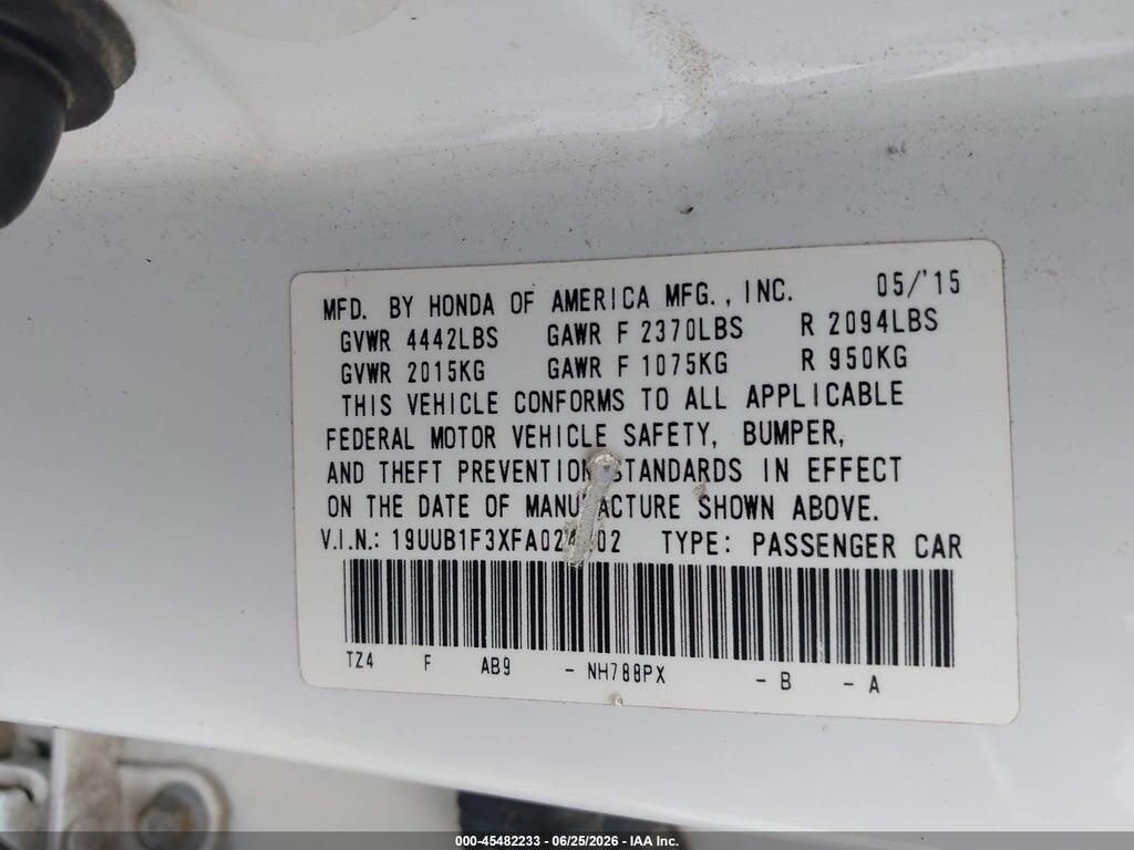 19UUB1F3XFA024202 2015 ACURA TLX photo no. 9