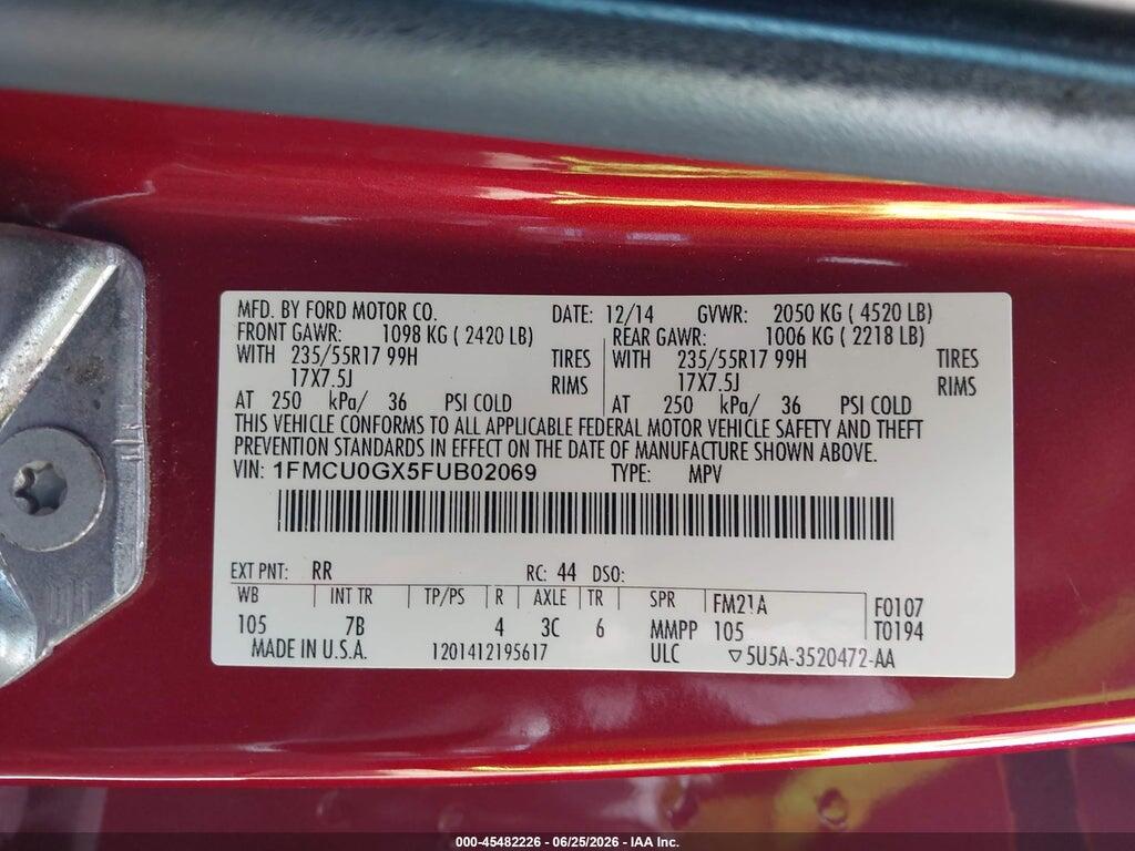 1FMCU0GX5FUB02069 2015 FORD ESCAPE photo no. 9
