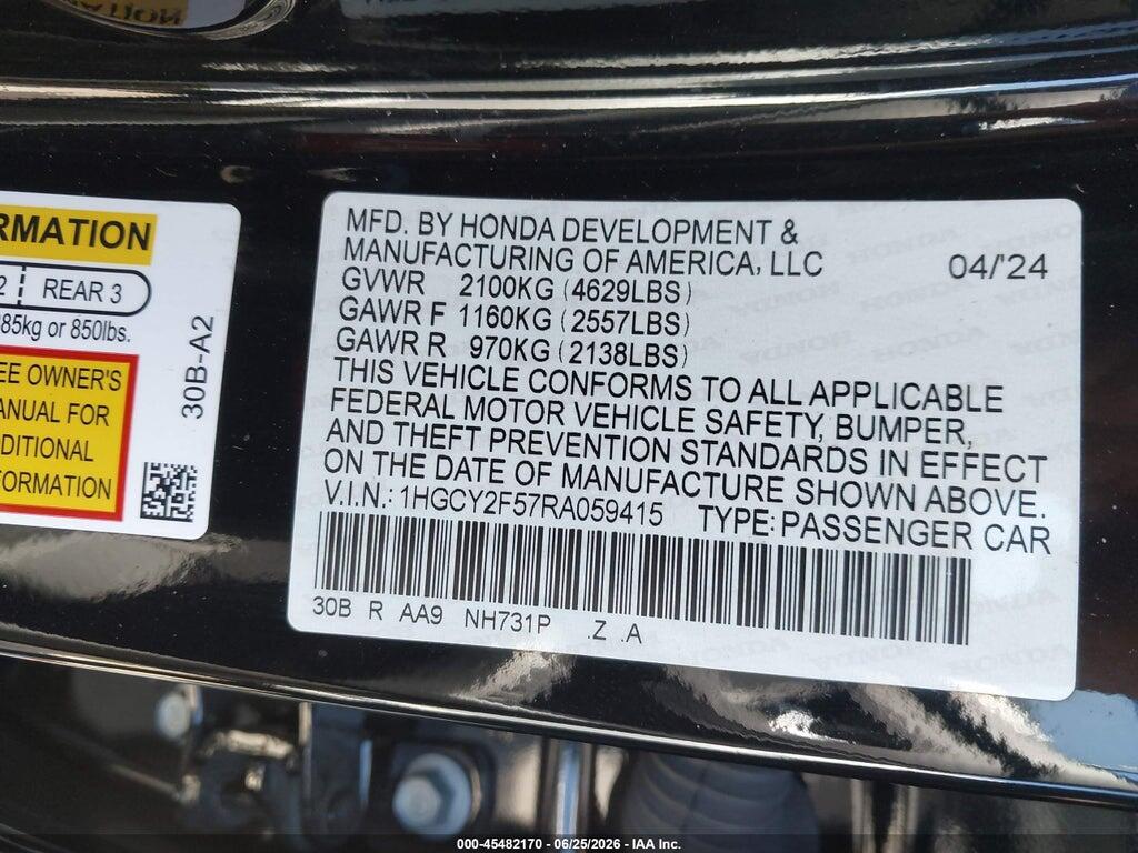1HGCY2F57RA059415 2024 HONDA ACCORD HYBRID photo no. 9