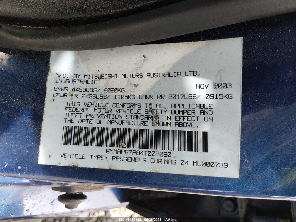 6MMAP87P84T002090 2004 MITSUBISHI DIAMANTE photo no. 9